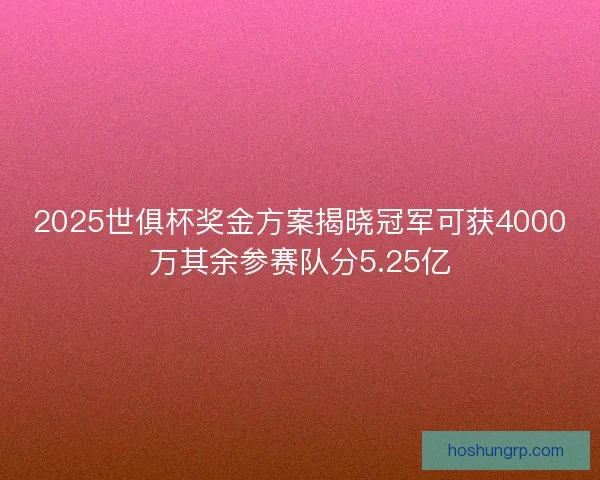 2025世俱杯奖金方案揭晓冠军可获4000万其余参赛队分5.25亿